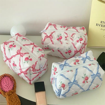 Bow Cosmetic Bag Large Capacity Travel Skincare Storage